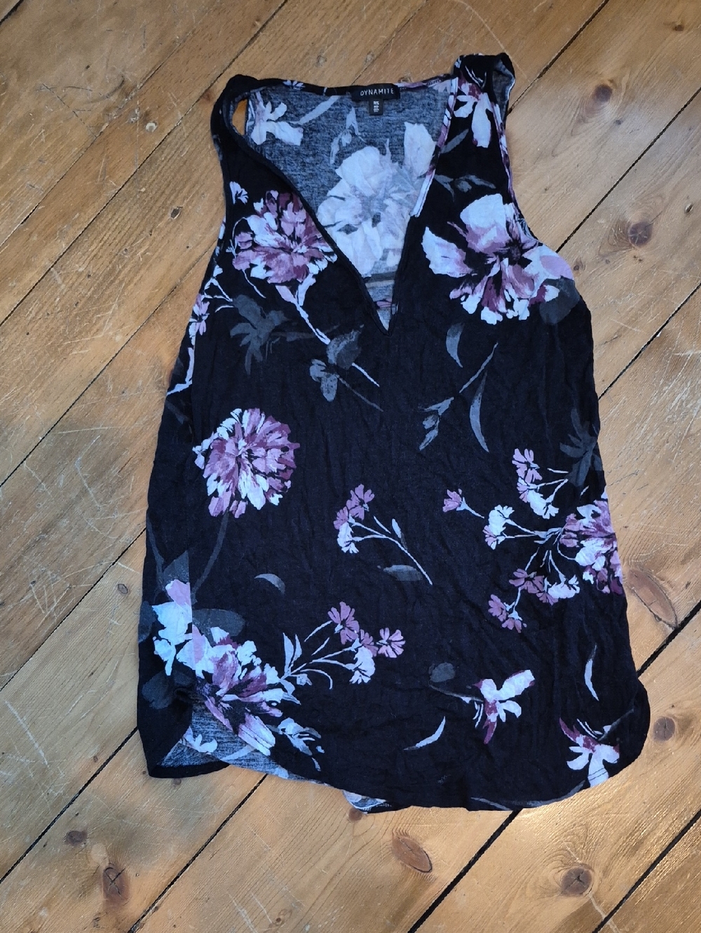 Dynamite Black Floral V-Neck Camisole with Pink Accents
